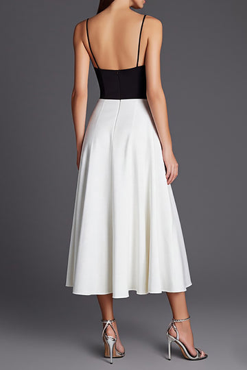Ivory and Black Spaghetti Straps A Line Formal Dress